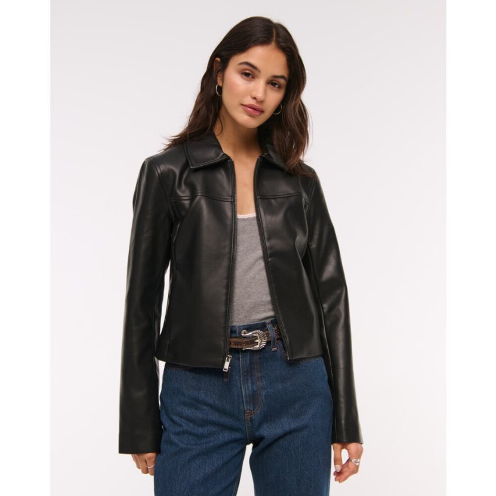 Abercrombie & Fitch Slim Zip Vegan Leather Jacket